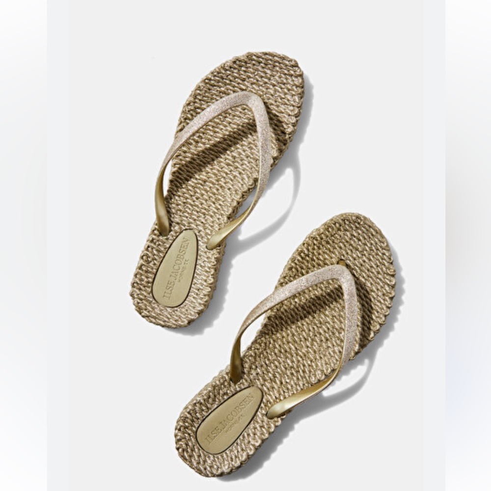 Ilse Jacobsen Metallic Gold Braided-Strap Flip Flops